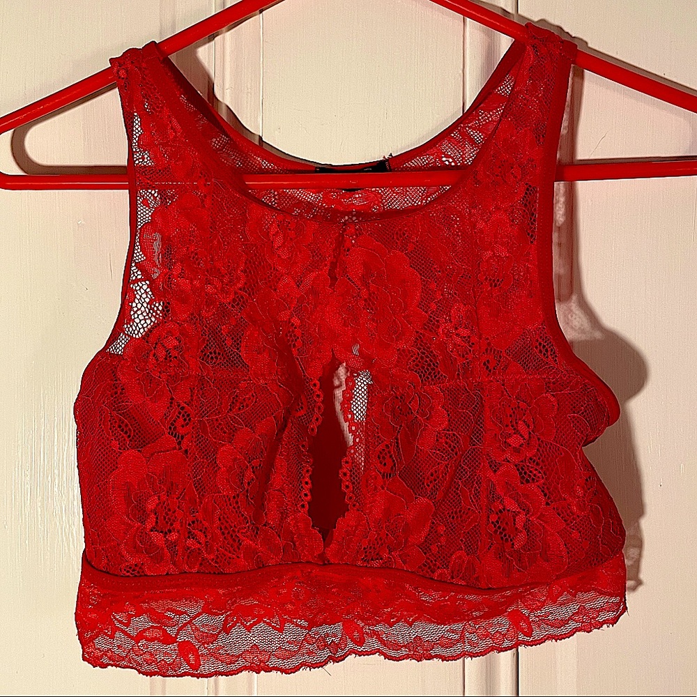 NWOT ⭐️ Adome Red Lace Bralette Keyhole Front & Back Medium - Never worn